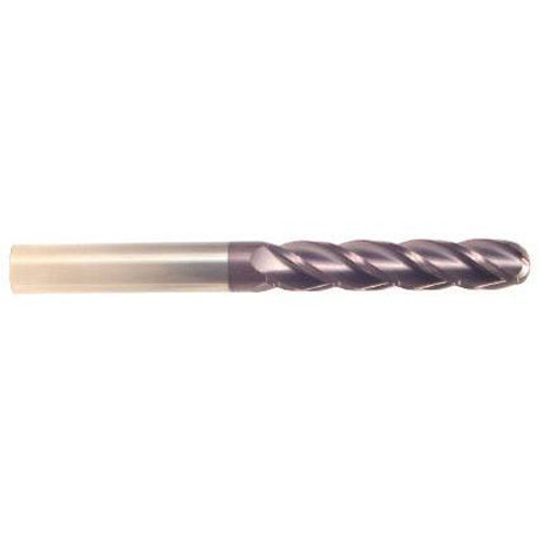 3/4" Cut Dia x 5" Flute Length x 8" OAL Solid Carbide End Mills, Extra-Extra Long Length, Single End Ball, 2 Flute, AlTiN - Hard Coat (Qty. 1)