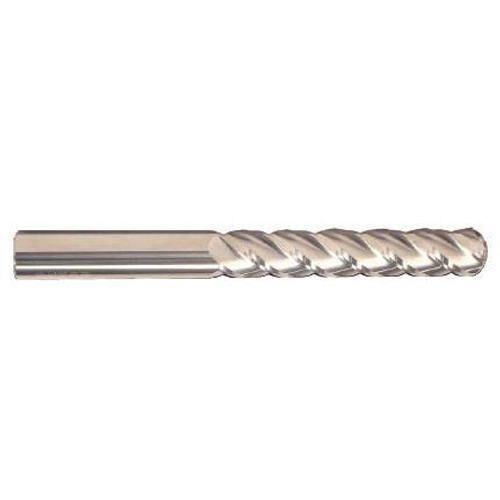 3/4" Cut Dia x 6" Flute Length x 9" OAL Solid Carbide End Mills, Extra-Extra Long Length, Single End Ball, 4 Flute, Uncoated (Qty. 1)