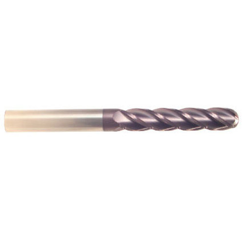 1/4" Cut Dia x 3" Flute Length x 6" OAL Solid Carbide End Mills, Extra-Extra Long Length, Single End Ball, 4 Flute, AlTiN - Hard Coat (Qty. 1)