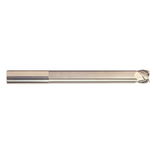 3/8" Cut Dia x 1/2" Length of Cut x .030 Corner Radius x 4-5/16" OA Reach x 6" OAL Solid Carbide End Mills, Extra Long Reach, Single End Square, 4 Flute, Uncoated (Qty. 1)