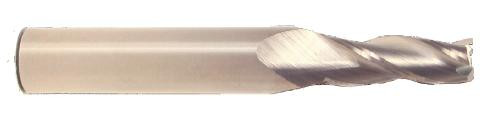 5 Degree Taper Angle per Side x 3/8" Shank Diameter x 3-1/2" OAL Solid Carbide Tapered End Mills, Single End, 3 Flute, TiN Coated