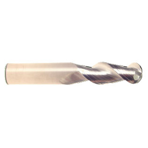 1/4" Flute Dia x 1/4" Shank Dia x 3/8" Cut Length x 2-1/2" OAL Solid Carbide End Mills, Spoon Cutter, 45 Degree Helix, Single End Ball, 2 Flute, Uncoated (Qty. 1)