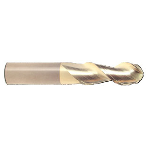 5/16" Flute Dia x 5/16" Shank Dia x 7/16" Cut Length x 2-1/2" OAL Solid Carbide End Mills, Spoon Cutter, 45 Degree Helix, Single End Ball, 2 Flute, ZrN Coated (Qty. 1)