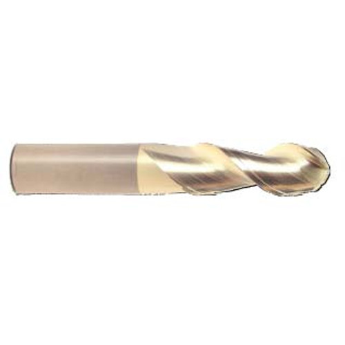 5/8" Flute Dia x 5/8" Shank Dia x 3/4" Cut Length x 3-1/2" OAL Solid Carbide End Mills, Spoon Cutter, 45 Degree Helix, Single End Ball, 2 Flute, ZrN Coated (Qty. 1)