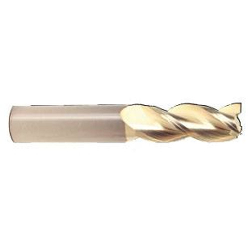 3/8" Flute Dia x 3/8" Shank Dia x 1/2" Cut Length x 2-1/2" OAL Solid Carbide End Mills, Spoon Cutter, 38 Degree Helix, Single End Square, 3 Flute, ZrN Coated (Qty. 1)