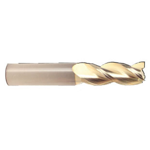 7/16" Flute Dia x 7/16" Shank Dia x 3" Cut Length x 6" OAL Solid Carbide End Mills, Spoon Cutter, 38 Degree Helix, Single End Square, 3 Flute, ZrN Coated (Qty. 1)