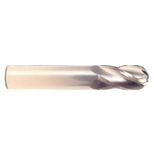 9 mm Dia x 22 mm Flute Length x 70 mm OAL Solid Carbide End Mills, Single End Ball, 3 Flute, Uncoated (Qty. 1)