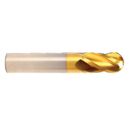 3.5 mm Dia x 12 mm Flute Length x 50 mm OAL Solid Carbide End Mills, Single End Ball, 2 Flute, TiN Coated (Qty. 1)