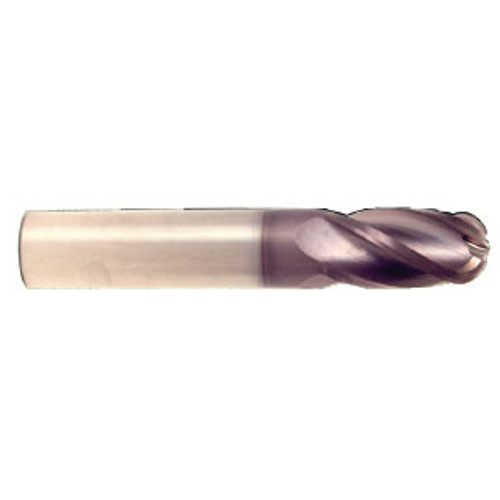 1 mm Dia x 3 mm Flute Length x 38 mm OAL Solid Carbide End Mills, Single End Ball, 2 Flute, AlTiN - Hard Coat (Qty. 1)