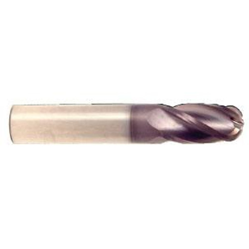 4 mm Dia x 14 mm Flute Length x 50 mm OAL Solid Carbide End Mills, Single End Ball, 2 Flute, AlTiN - Hard Coat (Qty. 1)