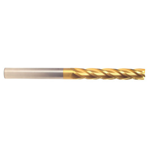 4 mm Dia x 19 mm Flute Length x 57 mm OAL Solid Carbide End Mills, Long Length, Single End Square, 2 Flute, TiN Coated (Qty. 1)
