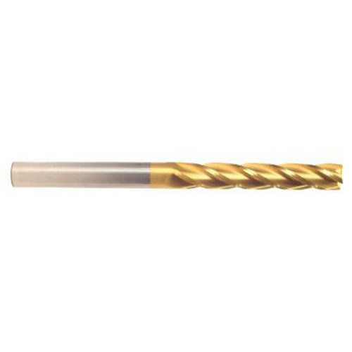 4 mm Dia x 25 mm Flute Length x 100 mm OAL Solid Carbide End Mills, Long Length, Single End Square, 2 Flute, TiN Coated (Qty. 1)