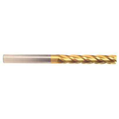 4 mm Dia x 25 mm Flute Length x 100 mm OAL Solid Carbide End Mills, Long Length, Single End Square, 4 Flute, TiN Coated (Qty. 1)