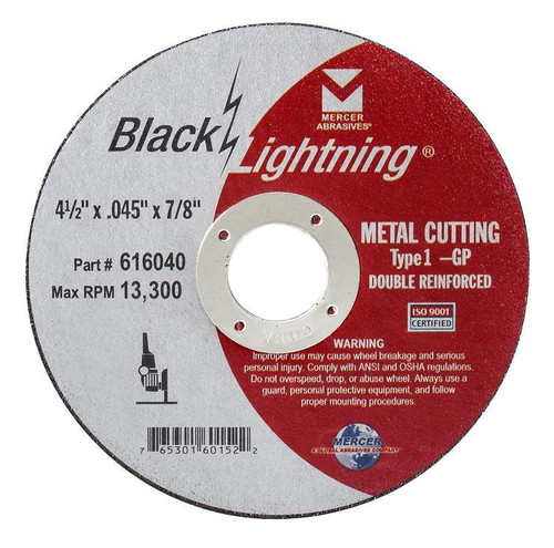 6" x 1/16" x 5/8" Black Lightning Cut-Off Wheel - Type 1 - Double Reinforced, Mercer Abrasives 616070 (25/Pkg.)