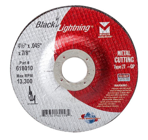 6" x .045" x 7/8" Black Lightning Cut-Off Wheel - Type 27 Depressed Center - Double Reinforced, Mercer Abrasives 618020 (25/Pkg.)