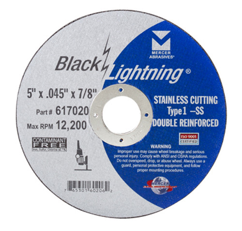 4-1/2" x .045" x 7/8" Black Lightning Cut-Off Wheel for Stainless Steel - Type 1, Mercer Abrasives 617010 (50/Pkg.)