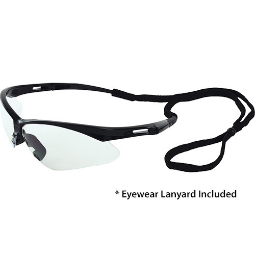 Octane Wraparound Safety Glasses w/Lanyard, Black Frame/Clear Lens 15324 (12 Pr.)