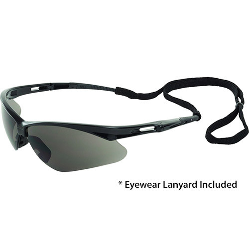 Octane Wraparound Safety Glasses w/Lanyard, Black Frame/Gray Lens 15326 (12 Pr.)