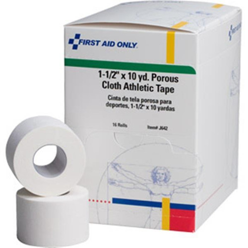 Athletic Tape, Porous Cloth, 1 1/2" x 10 yds, 16 Rolls/Box