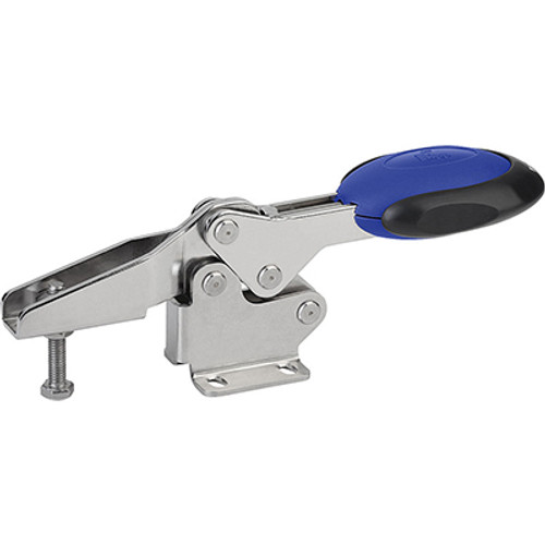 Kipp M6x35 Stainless Steel Horizontal Toggle Clamp with Safety Interlock, Flat Foot, and Adjustable Clamping Spindle (1/Pkg.), K0660.106101