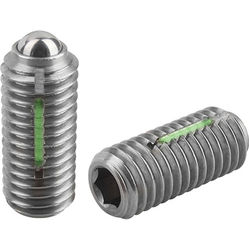 Kipp M12 Spring Plungers, LONG-LOK, Ball Style, Hexagon Socket, Stainless Steel, Standard End Pressure (5/Pkg.), K0326.12