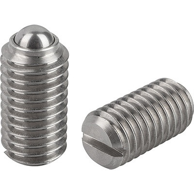 Kipp 1/2"-13 Spring Plungers, Ball Style, Slotted, Stainless Steel, Heavy End Pressure (10/Pkg.), K0310.2A5