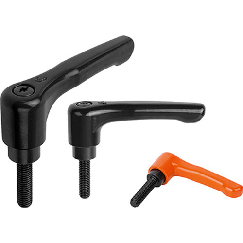 Kipp 3/8"-16x25 Straight Adjustable Handle, Modern Style, Orange, Zinc/Steel, External Thread, Size 2 (1/Pkg.), K0737.2A42X25