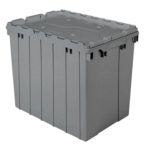 Attached Lid Container, 8.5 gal, 21 1/2"L x 9"H x 15"W, Gray