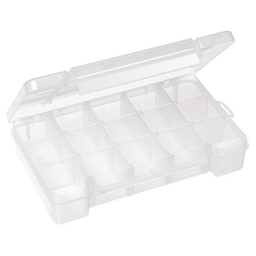 Plastic Storage Case, 15 Compartments, 11"L x 2 3/8"H x 7"W