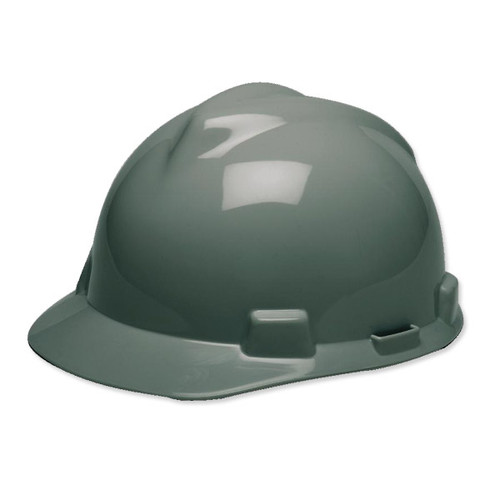 MSA V-Gard Hard Hat, Slotted Cap w/ Fas-Trac III Suspension, Navy/Gray #475364