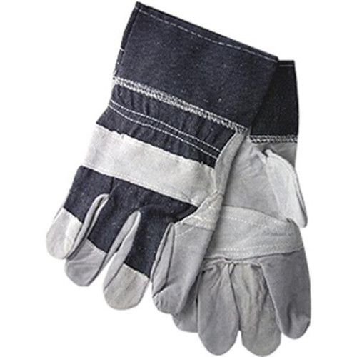 Memphis Industry Standard Leather Palm Gloves, Economy Grade, 2 1/2" Rubberized Cuffs, Striped/Gray, Large (12 Pair)
