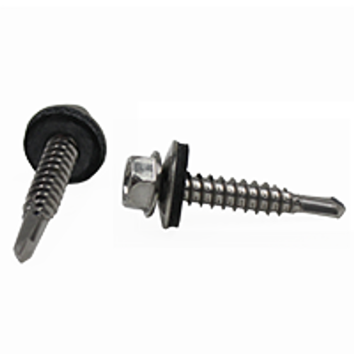 1/4"-14 x 3/4" (FT) #3 Point BSD Self Drilling Screws Indented Hex Washer Head Unslotted Stainless 410 W/ Bonded Washer (300/Pkg.)