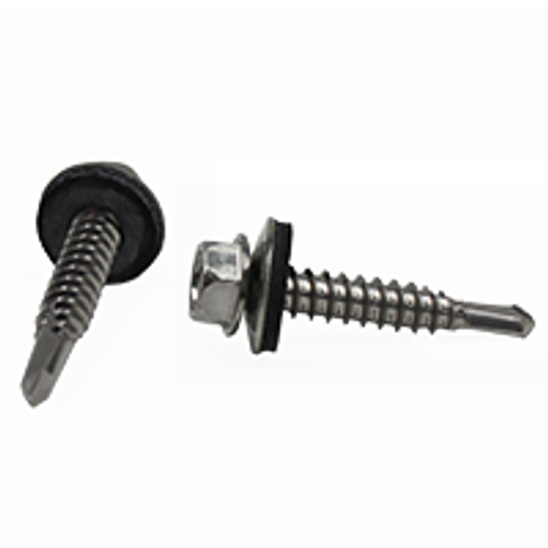 1/4"-14 x 1-1/4" (FT) #3 Point BSD Self Drilling Screws Indented Hex Washer Head Unslotted Stainless 410 W/ Bonded Washer (200/Pkg.)