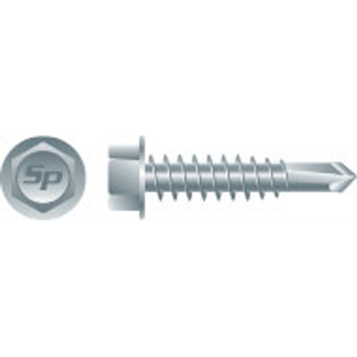 #12-24 x 1-1/2" Unslotted Indented Hex Washer Head Screw, #5 Point, Zinc Plated (2500/Bulk Pkg)