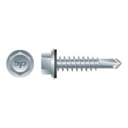 #12-14 x 1-1/4" Unslotted Indented Hex Washer Head Screw, #3 Point, Zinc w/Bonded NEO-EPDM Washer (2500/Bulk Pkg.)