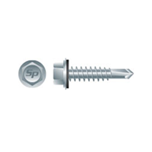 #14-14 x 3" Unslotted Indented, Hex Washer Head Screw, #3 Point, Zinc w/Bonded NEO-EPDM Washer (1,000/Pkg) #HA1448