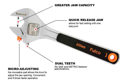 8" Matte Proferred Quick Snap Adjustable Wrench