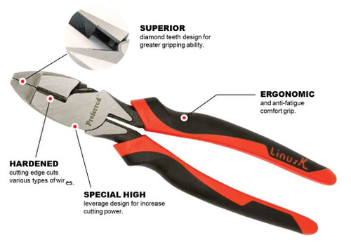 9 1/2" Tpr Grip Proferred High Leverage Heavy Duty Lineman's Pliers
