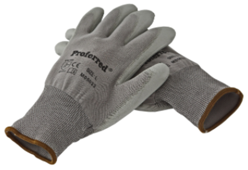 MEDIUM Gray Pu Coating / Gray Nylon Proferred Industrial Gloves (Pkg/6)