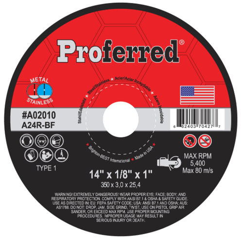 14" x 1/8" x 1" Type 1 C24R Abrasive Portable High Speed, Gas Saw Wheels (10/Pkg)