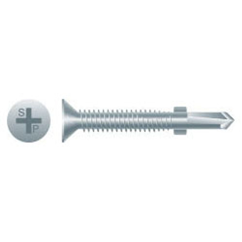 #12-24 x 2-1/2" Phillips Flat Head Reamer w/Wings Self-Drilling Screw, #3 Zinc Plated (1500/Bulk Pkg)