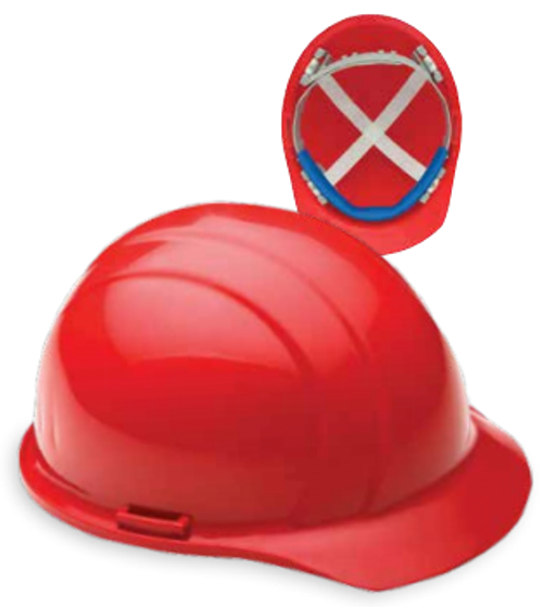 ERB Safety Cap Style: Red, 4-Point Nylon Suspension With Ratchet Adjustment Safety Helmet Safety Hat (Qty. 1)