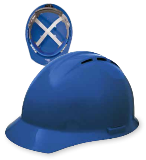 ERB Safety Vent Cap Style: Blue, 4-Point Nylon Suspension With Rachet Adjustment Safety Hat (12/Pkg.)