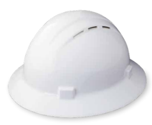 ERB Safety Vent Full Brim Cap Style: White, 4-Point Nylon Suspension With Slide-Lock Adjustment Safety Hat (Qty. 1)