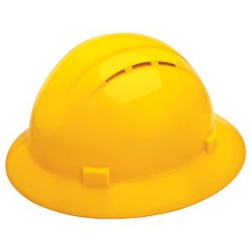 ERB Safety Vent Full Brim Cap Style: Yellow, 4-Point Nylon Suspension With Slide-Lock Adjustment Safety Hat (12/Pkg.)