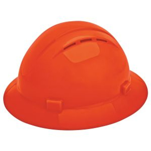 ERB Safety Vent Full Brim Cap Style: Hi-Viz Orange, 4-Point Nylon Suspension With Slide-Lock Adjustment Safety Hat (12/Pkg.)