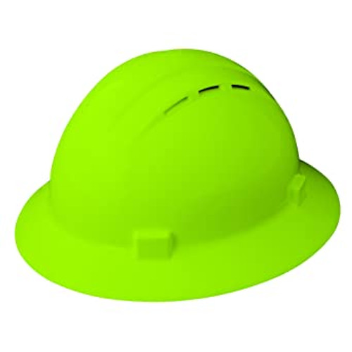 ERB Safety Vent Full Brim Cap Style: Hi-Viz Lime, 4-Point Nylon Suspension With Rachet Adjustment Safety Hat (12/Pkg.)