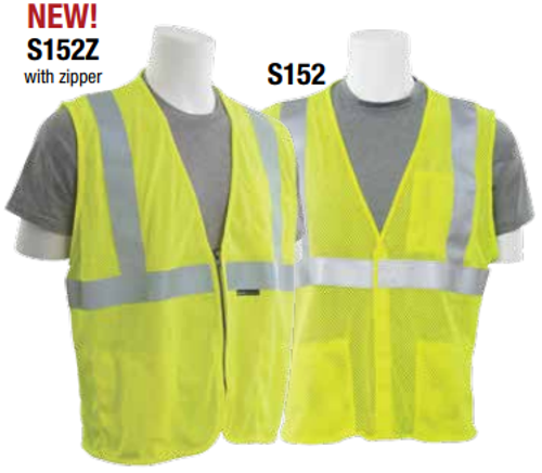 Medium S152Z Lime ANSI Class 2 Vest Flame Resistant Modacrylic/Aramid Blend Mesh Hi-Viz Lime - Zipper