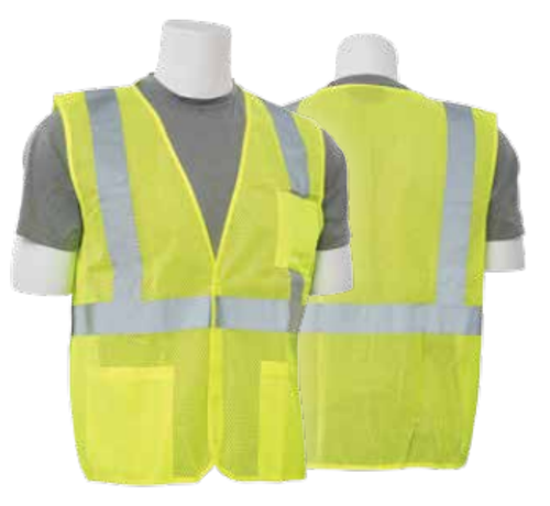 Small S362P Lime ANSI Class 2 Vest Mesh Economy Hi-Viz Lime w/Pockets - Hook & Loop