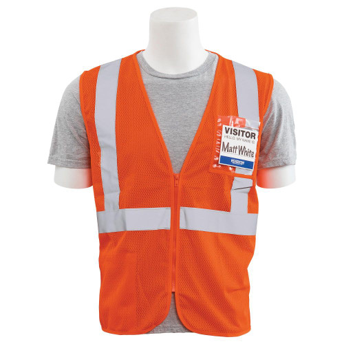 2X-Large S363ID Orange ANSI Class 2 Vest Mesh Economy ID Pocket Hi-Viz Orange - Zipper